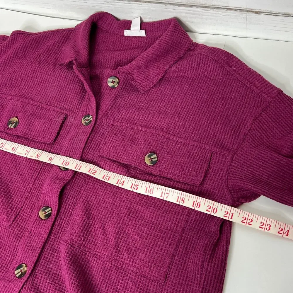 Tribal Jeans Textured Button Front Shacket Shirt Plum Purple Medium